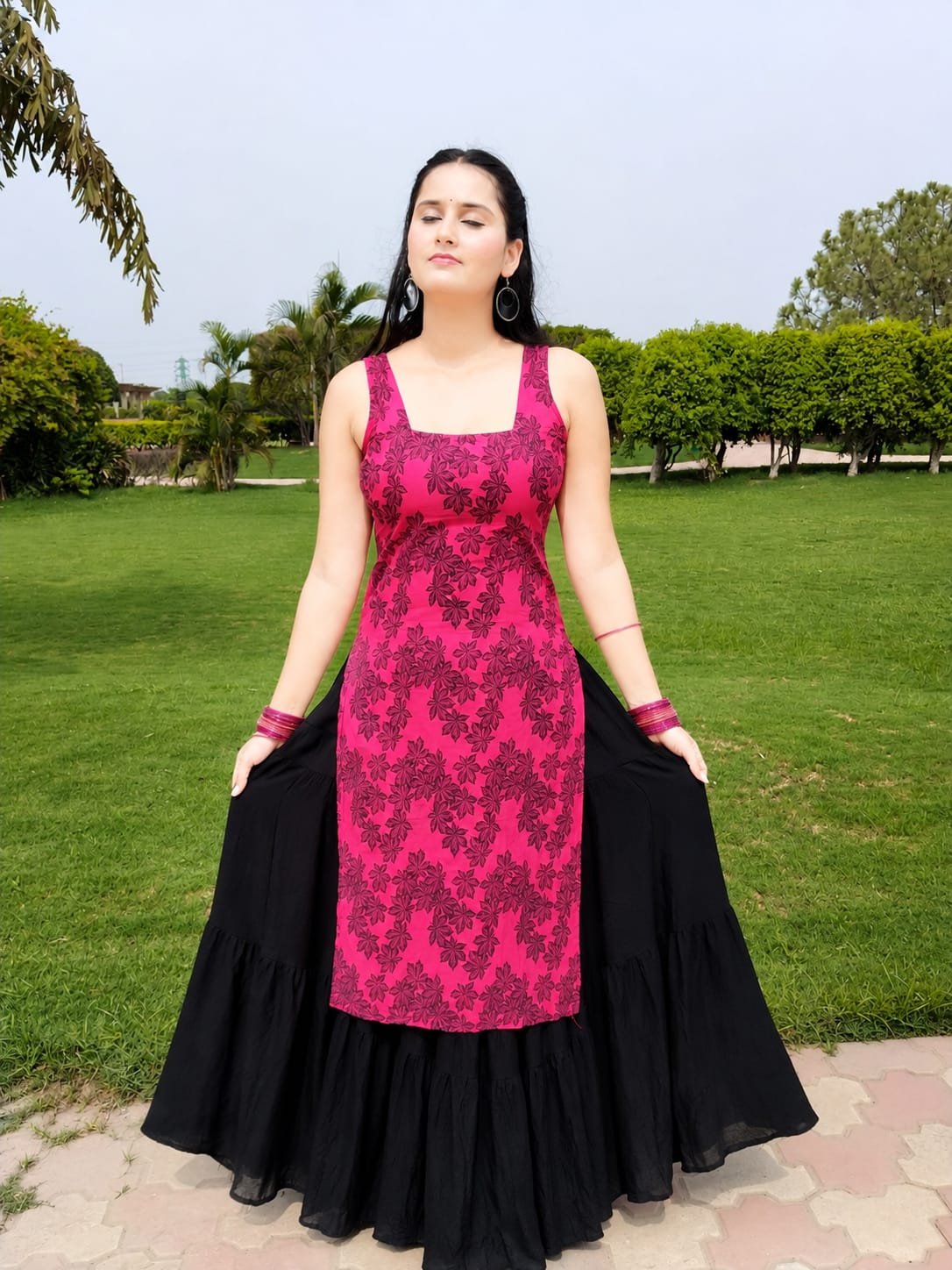 Pink Floral Sleeveless Kurti