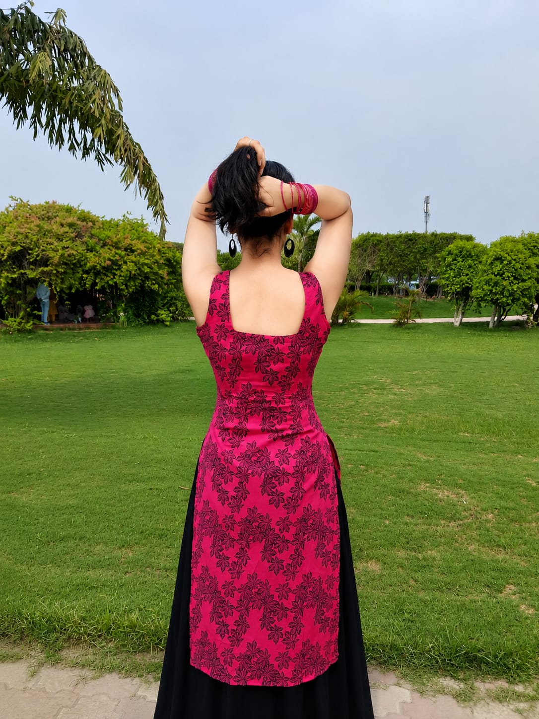 Pink Floral Sleeveless Kurti