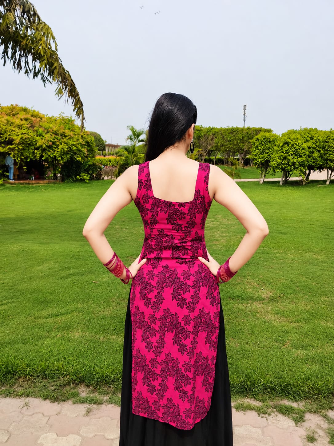 Pink Floral Sleeveless Kurti